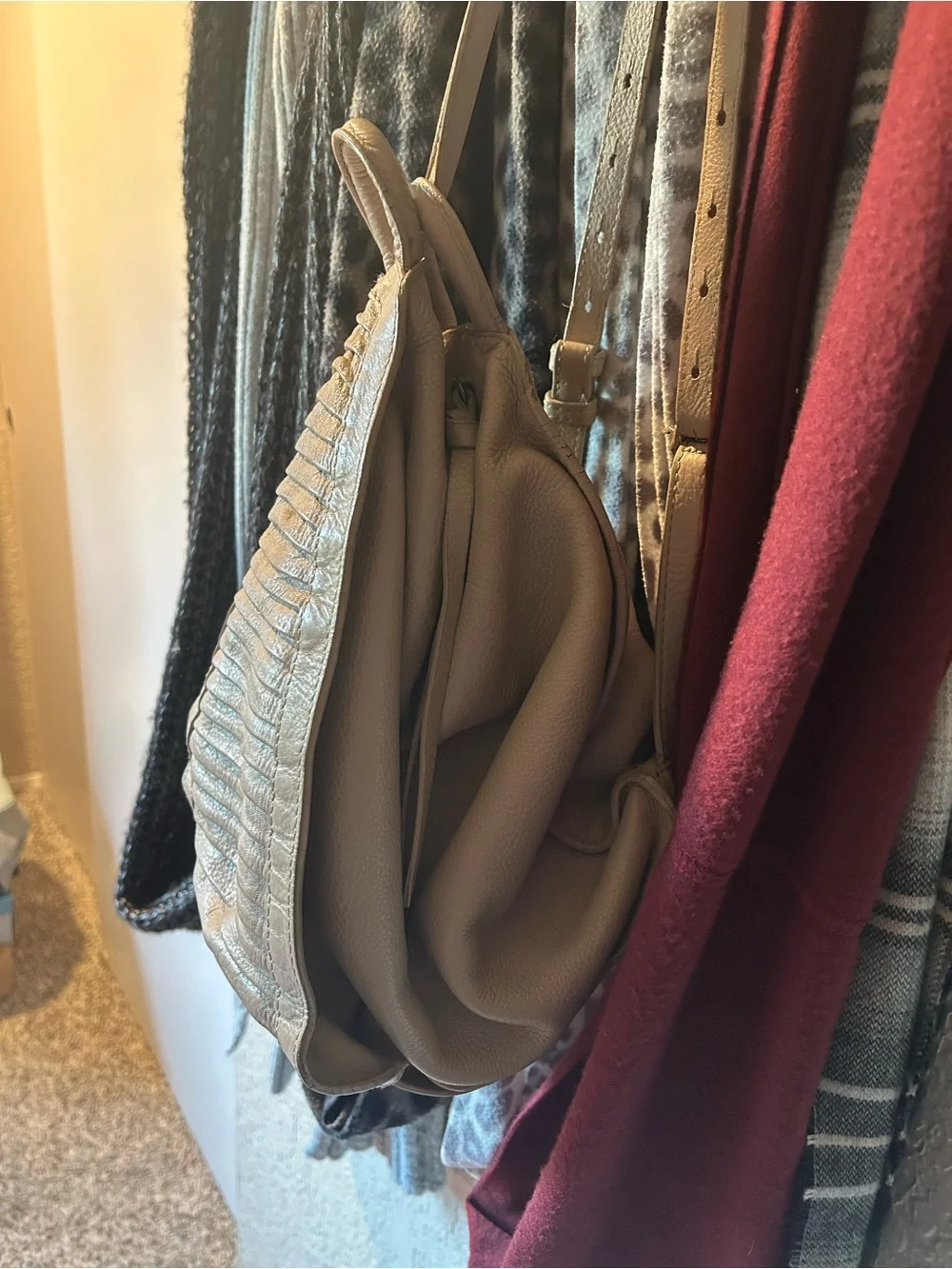 Kooba Calabasa Cream Leather Convertible Backpack Hobo Bag